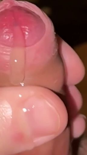 jerk my little foreskin cock and cum (slow motion)   Clip 1