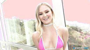 Teen suck dozen cocks & gets covered with cum