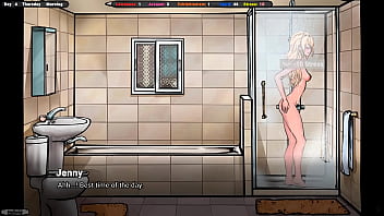 A sweet girl is thinking about jerking off in the shower. Hentai Game