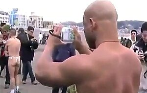 Muscled Asian Stud Bares Almost All at the Beach