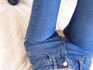 Sexually Lascivious stepsister in torn jeans was caught watching porn by stepbrother