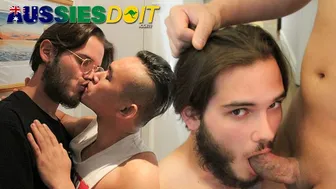 Horny Aussie Erik grinds hips into Ted for deepthroat gay blowjob