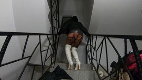 downjacket fetish on the stairs – shiny boots, bodystockings & sensual touch 317