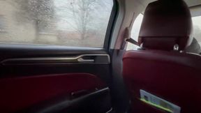 Milf jerks big dildo in taxi while strangers watch her skirt ride up