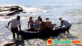 Small tits blonde loves anal group sex at the beach