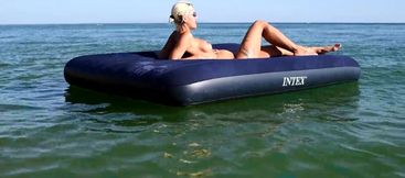 Curious Beach Day: Watch as a Stunning Blonde Enjoys the Sun with Dolphins Nearby!
