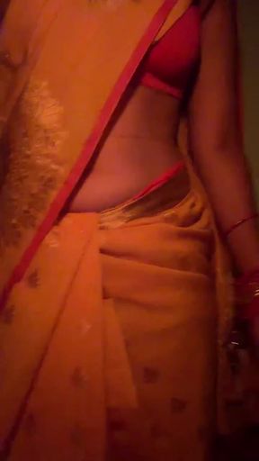 Indian woman in saree shows off her curvy body
