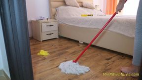 Pipi accident while cleaning the house