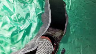 Girls into the tent have noisy sex and noisy jizzes