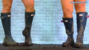 MudFest 1: Crushing The Cum From Your Cock & Balls Under Our Muddy Hunter Boots - 197 Sole Cam - Goddess Amber - Miss Lucy - Trampling CBT Bootjob