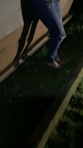 Girl soaks jeans while desperately trying to pee behind dumpster