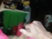 Cum in hot pink fishnets