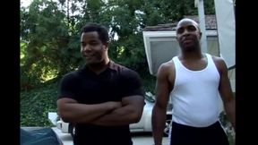 Threesome Sex of a Black Panther Fucked and Cumshot on Tits by Two Monster Black Cocks