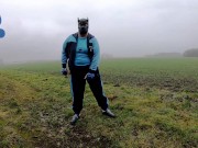 quick outdoor paw-off in german army tracksuit