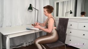 Auntjudys - 50yo Chubby Mature Redhead MILF Sara Slides Out of Her Satin Leggings