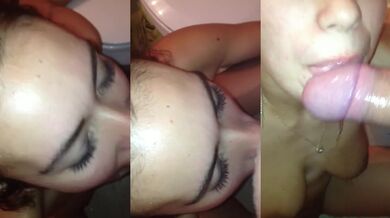 desperate teen give sloppy head to papiboy in bathrom