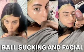 Trans Girl Sucks Dick and Balls and Gets Cum on Her Face