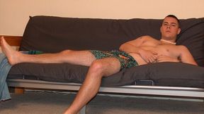 Mid dude is happy to stroke his dick and look bored