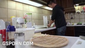 Natural japanese milf Yuria Hidaka fucked in the cooking with hot cumshot