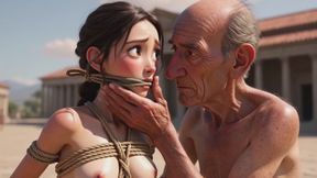 Woman in Public Bondage - Old Man Caressing Her While She’s Desperate & Horny
