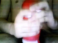 Bi 18 yr old stroking his virgin cock with my new Tenga cup.