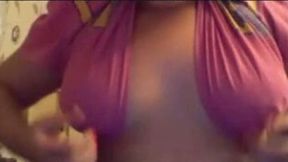 Nice big teen boobs are wrapped in sexy pink shirt