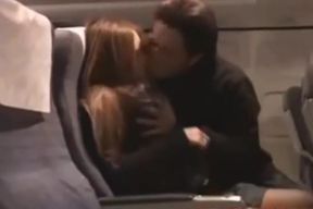 Airplane geek fucks girl and gives facial cumshot