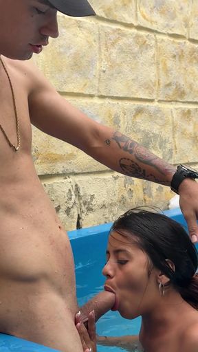 Key moment from &quot;I insert my penis into the pool pipe, my stepsister discovers me and in order not to give me away she&quot;