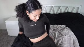 Fingering Squirt and Bed Humping after the Gym  The extreme closeups of my pussy juices are so hot