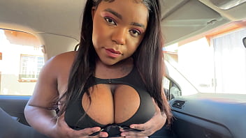 Big Booty Black Girl Left Dripping In the Car after Sucking and Riding White Cock