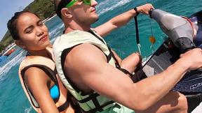 ”Jetski blowjob in public with his real Asian teen GF”