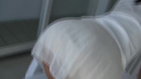 Suburban MILF Flashes Panties, Milk-Feeds flavored Blowjob on Balcony