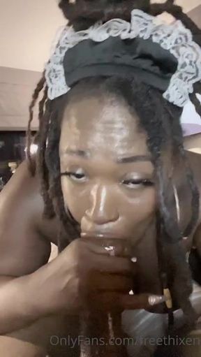 Hixen Big booty ebony mom maid gives head to BBC stud - POV blowjob
