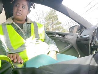 Flirty warehouse worker sucks her co-workers ramrod after work