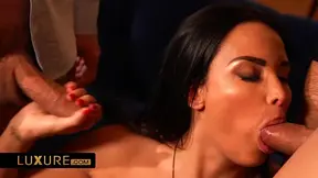 Brunette chick Anissa Kate in alluring lingerie takes on a DP