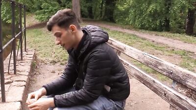 Amateur teen is playing with stranger's cock and gets fucked inside the forest