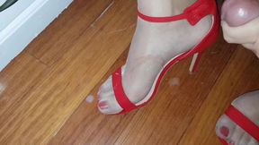 Curvy Legs, Nude Pantyhose and Hot Red Nails and Shoes