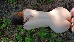 The girl dared to walk naked in the forest park