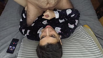 Handjob and cum mouthful before bed