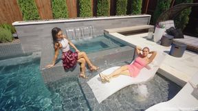 Pool Time with Casey and Christie wearing Skirt Outfits