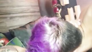 Purple haired twink Sean Peek rides rock hard cock bareback