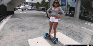 Big Ass Asian girlfriend rides cock on hoverboard at home
