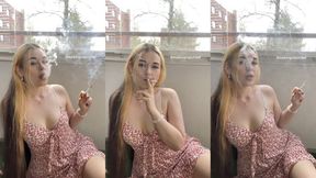 Smoking in a cute sundress, marlboro reds, natural light, my long hair down - Smokingrapunzel - smoking girl