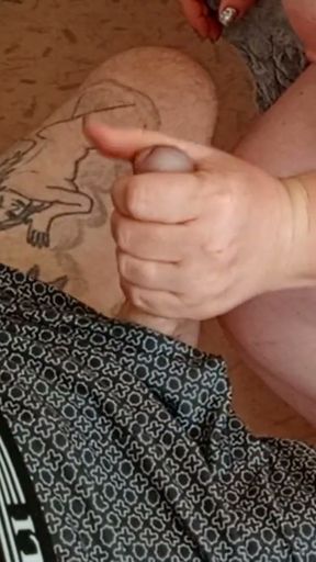 the bitch sat opposite milking and jerking off my cock until ejaculation   Clip 1