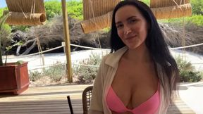 Secret fun with a vibrator on the remote control in public places (in a restaurant, on the beach,