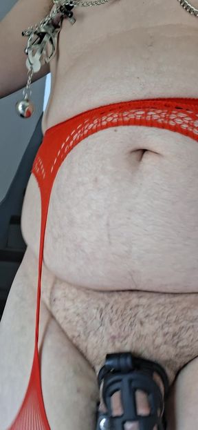 Walk in lingerie and nipple and balls on the stairs
