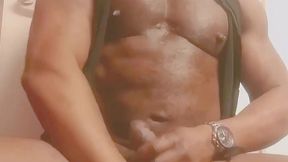 black muscle prolonged tit play wank & cum session.