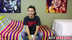 Skinny cutie gets interviewed and then he toys with his dick