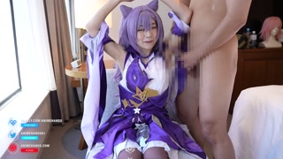 Japanese cosplayer gives a guy an armpitjob and handjob