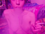 Naked smoking in the pink room